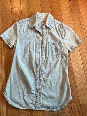 True Religion Light Blue Denim Short Sleeve Button-Down Shirt